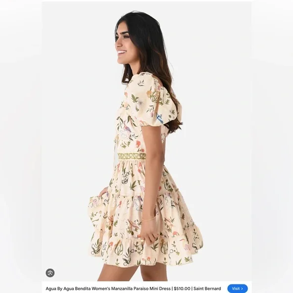 Agua Bendita Cream Floral Mini Dress - Picture 4 of 9